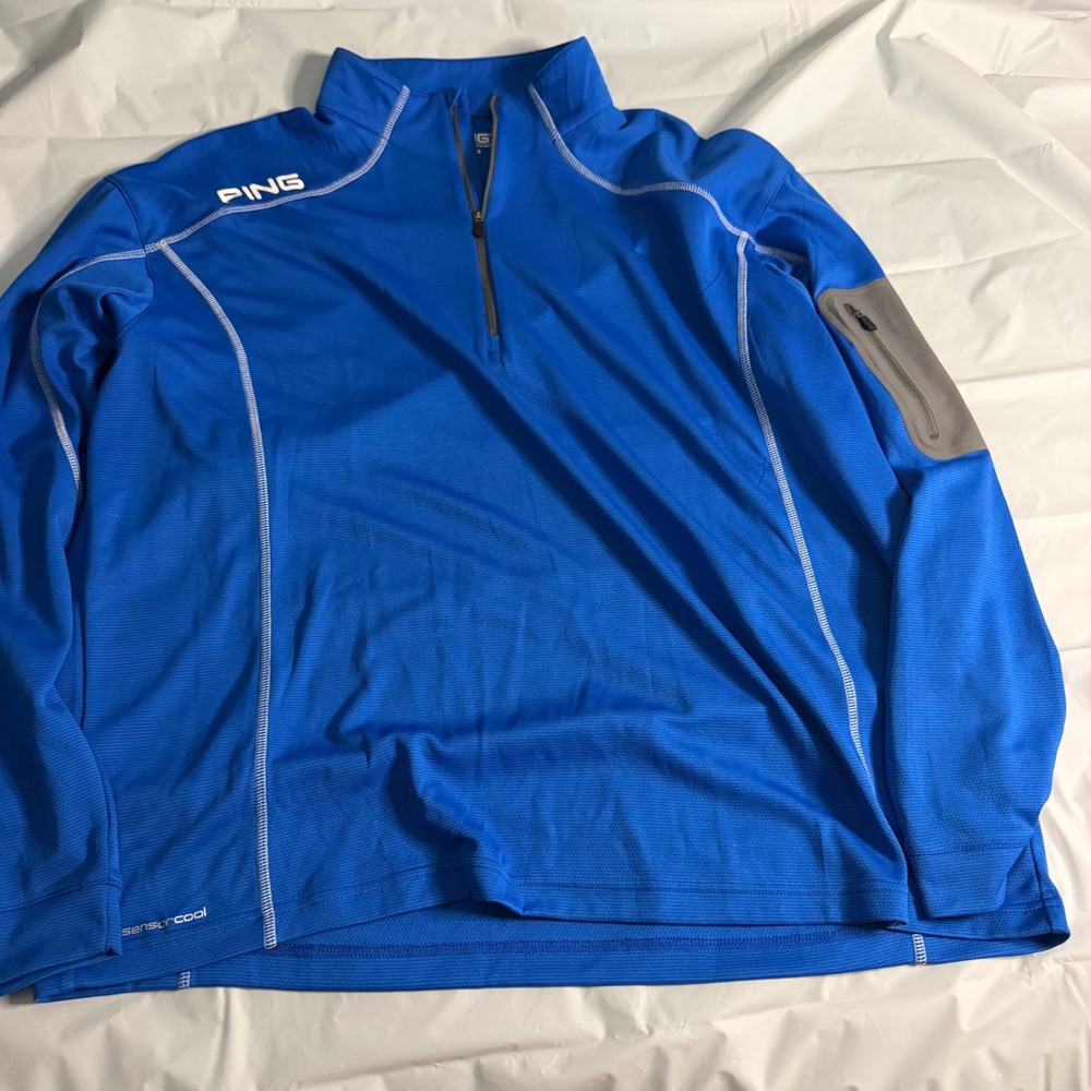 Ping Mens SensorCool 1/4 Zip Pullover XXL Blue Polyester Golf Performance Top
